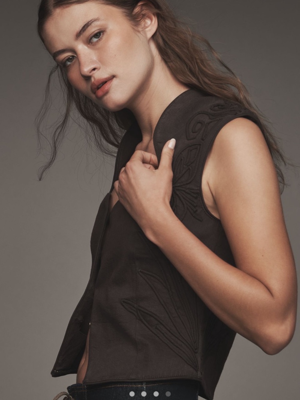 By Anthropologie Dark Brown Sculpted Vest Top